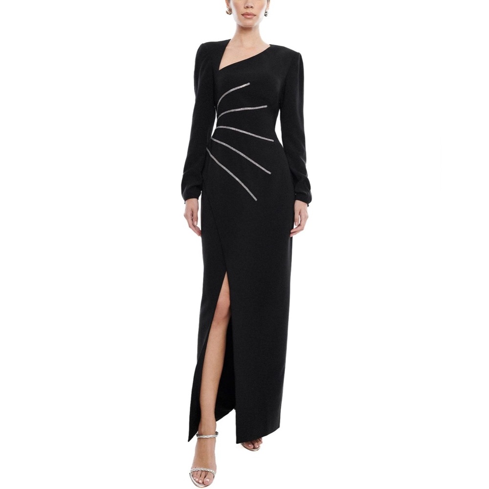 BCBGMAXAZRIA Fletcher black maxi gown dress with rhinestones US size 8 NWT sexy‎